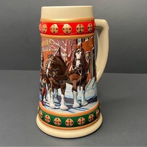 Vintage 1993 Budweiser Clydesdale Hometown Holiday Beer Stein Mug